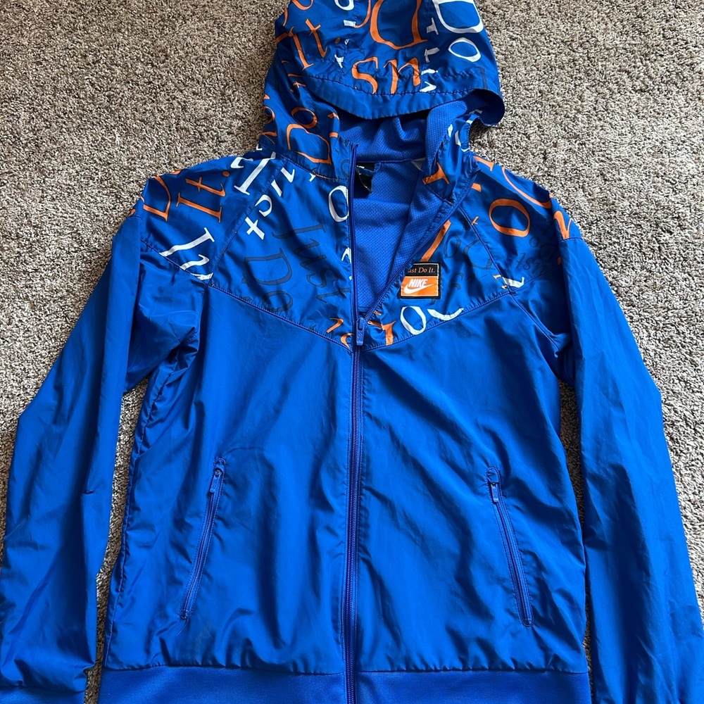 Nike Blue and Orange Raincoat with Hood Boys XL